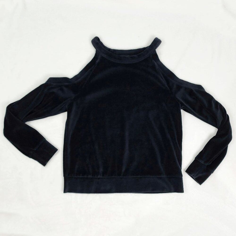 Zella Velour Cold Shoulder Top Women S Cara Black Long Sleeve Soft Fabric